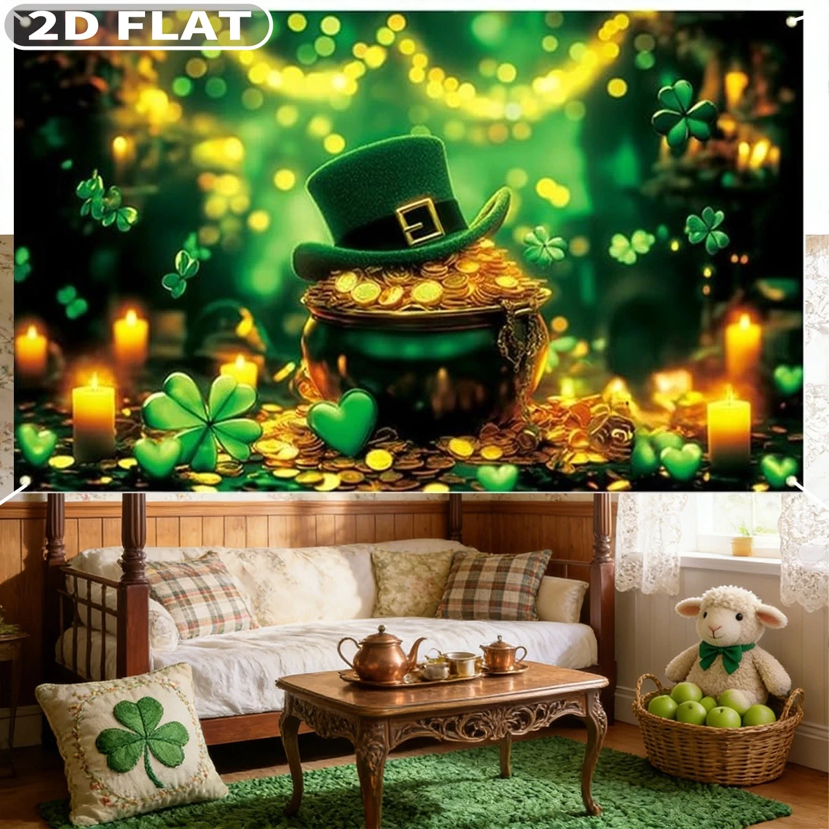 

2D FLAT 1pc St Patricks Day banner, 43.31x70.87 Inch Polyester Photography Background Lucky Shamrock St Patricks Outdoor Decor