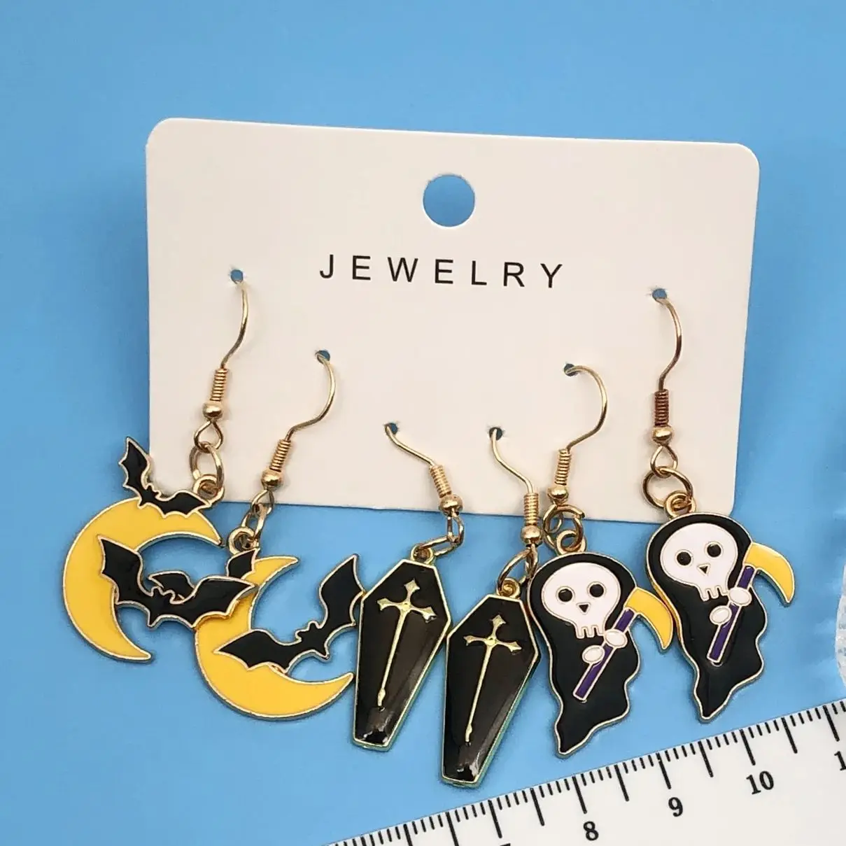  3 pairs Funny Enamel Halloween Drip Oil Fun Earrings Set Cute Pumpkin Ghost Skull  Women fashion Accessories