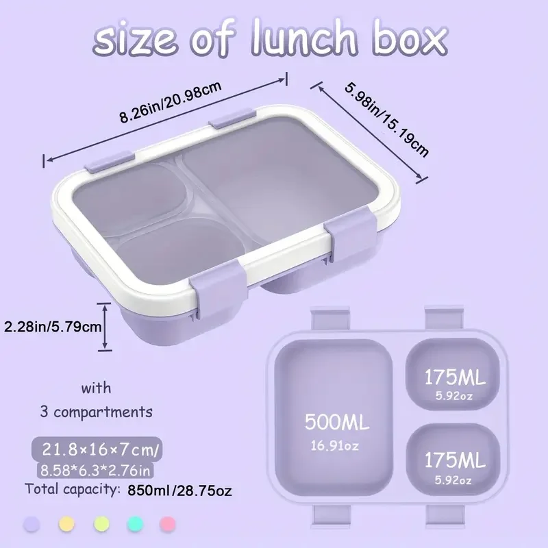 Bento-Box, auslaufsichere Lunch- und Lebensmittelaufbewahrung mit stapelbaren Design-Tragegriffen, Büro, Schule, für die Küche, Restaurant, Lunchbox – Detail 2