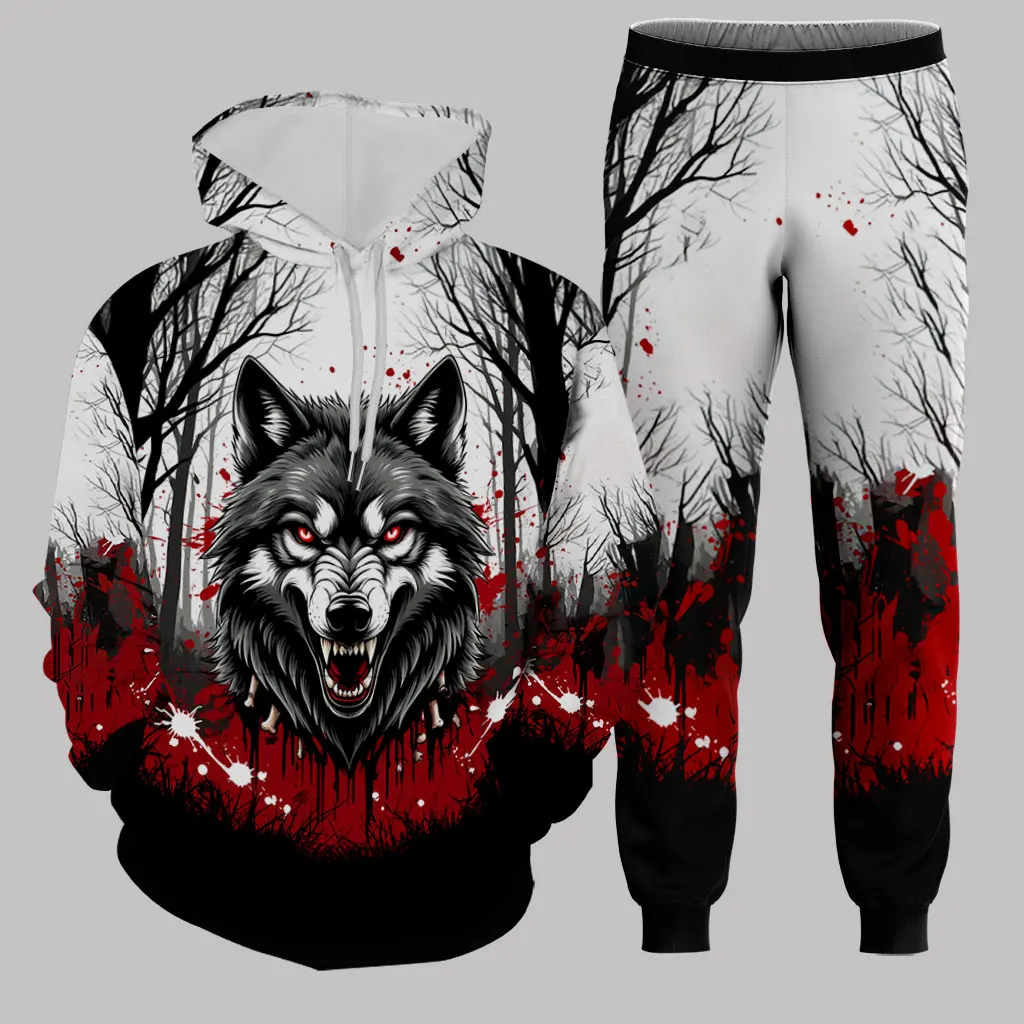 Autumn Animals Wolf 3D Printed Hoodie Suit Men Sweatshirts Sweatpants Casual Fashion Two Piece Tracksuit Set Men's Clothing
