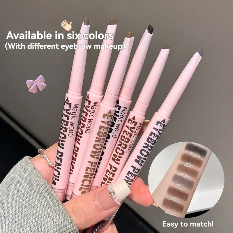 ดินสอเขียนคิ้ว 2 in 1 เครื่องสำอางมืออาชีพสำหรับผู้หญิง 6 สี กันน้ำ แปรงสักคิ้ว ติดทนนาน