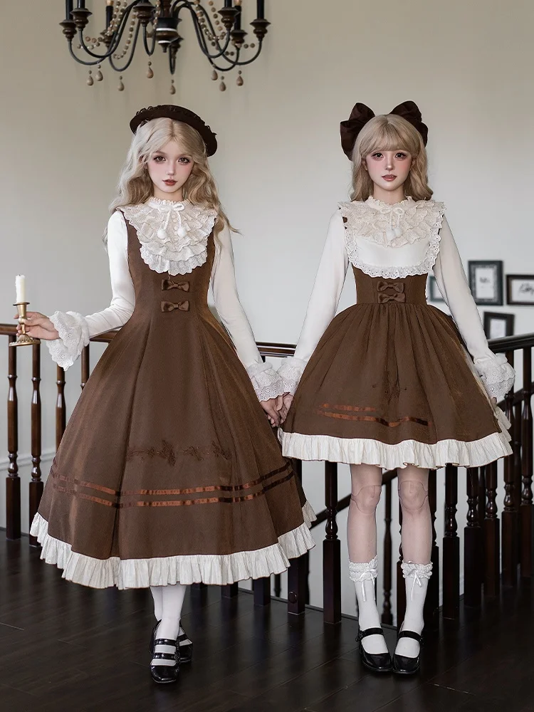 Original Design Embroidered Long JSK with Puff Sleeves And Lace Trim Lo Skirt Autumn Collection Doublets Oak Symphony