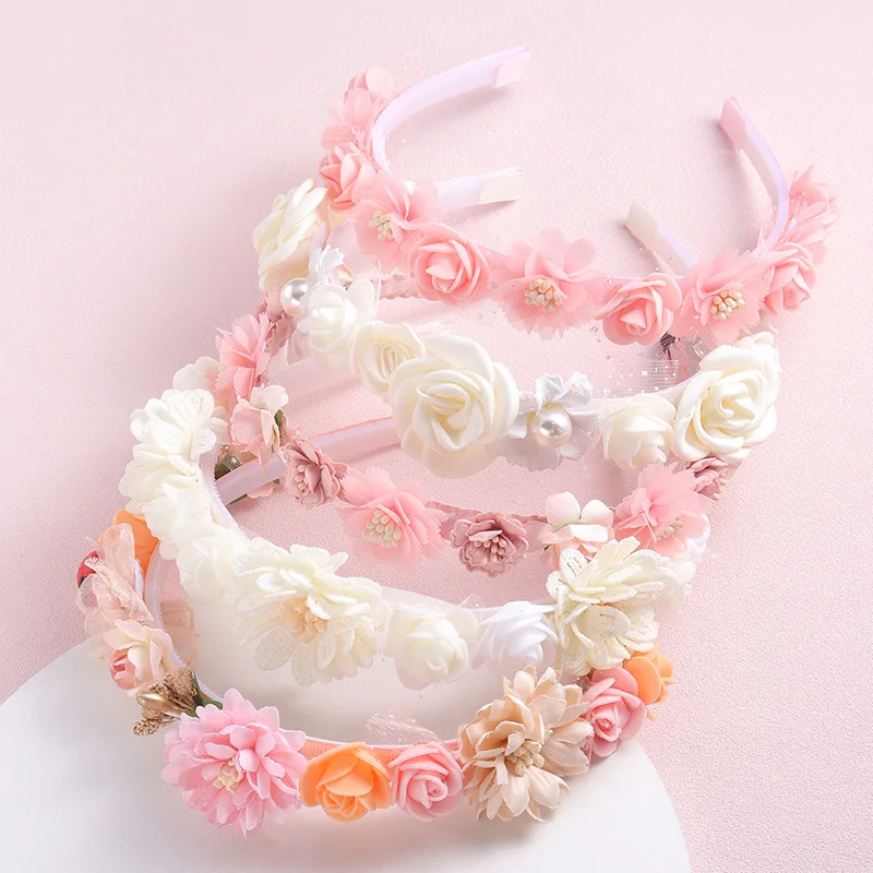 

Wedding Girls Hair Accessories Chiffon Flower Hairbands for Children Hair Hoop Kids Artificial Floral Seaside Headwear Headband