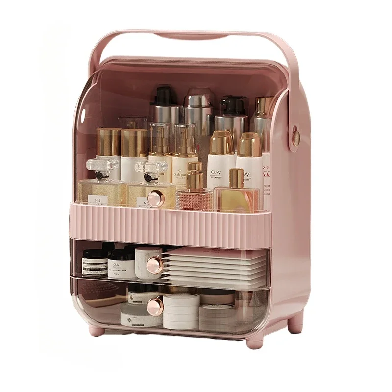 

Ящик для хранения косметики, настольный ящик премиум-класса, большая вместимость, полка для пыли, помада, средства по уходу за кожей, органайзер
