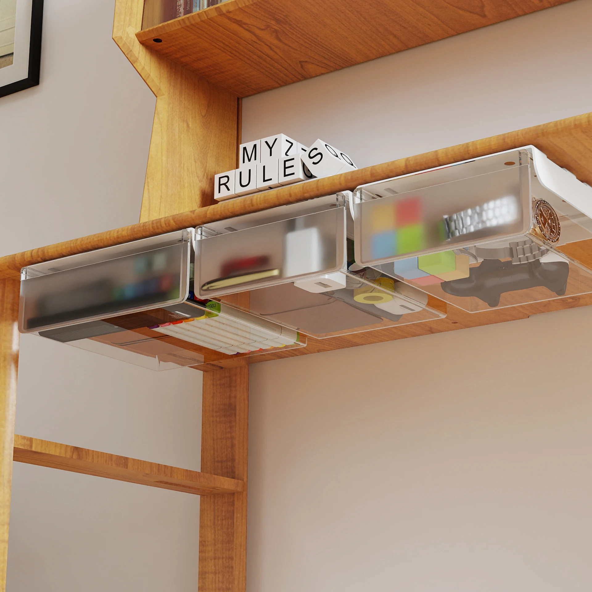 

Прозрачный органайзер для хранения под столом, без сверления, скрытый, большой емкости, для канцелярских принадлежностей и мелочей