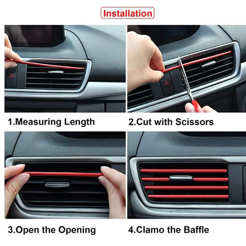 10Pcs 20cm Car Air Conditioner Outlet Decorative U Shape Moulding Trim Decor Strips Car Styling Car Door Edge Corner Protector