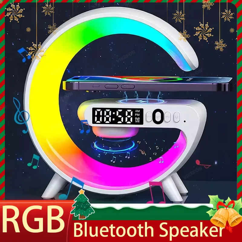 Christmas Gift Atmosphere Light Wireless Charger Bluetooth Speaker RGB Night Wake Up Handsfree Call Phone Fast Charging Station