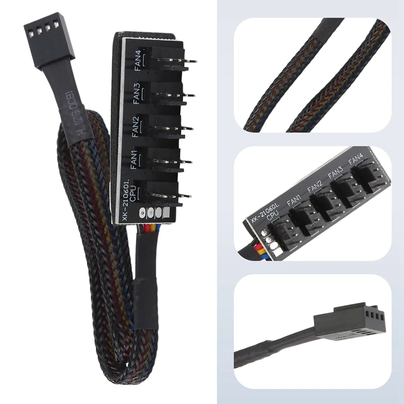 Host Case PC Cooler Fan Power Cable 1 Female to 5 Male 4Pin Socket Fan Hub Splitter Cable for 4Pin PWM Cooling Fan-DTD2
