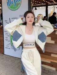 White Denim Patchwork Casual Sportswear Set Women's Spring Autumn New Two-Piece Popular Anti-Aging College Style