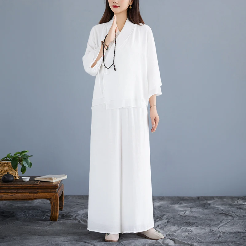 

Комплект одежды для медитации Healing Zen: женская буддийская одежда высокого класса, модная хлопковая традиционная китайская этническая одежда