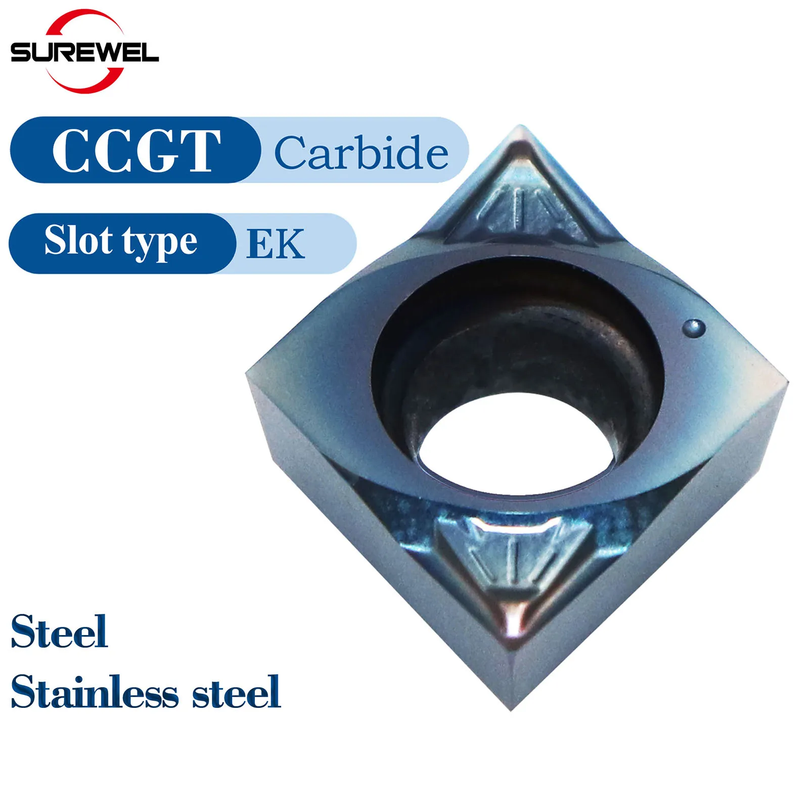 

Твердосплавные токарные пластины SUREWEL 10 шт. (CCGT060202, CCGT060204, CCGT09T302, CCGT09T304) для ЧПУ, для тонкой обработки внутренних отверстий из нержавеющей стали