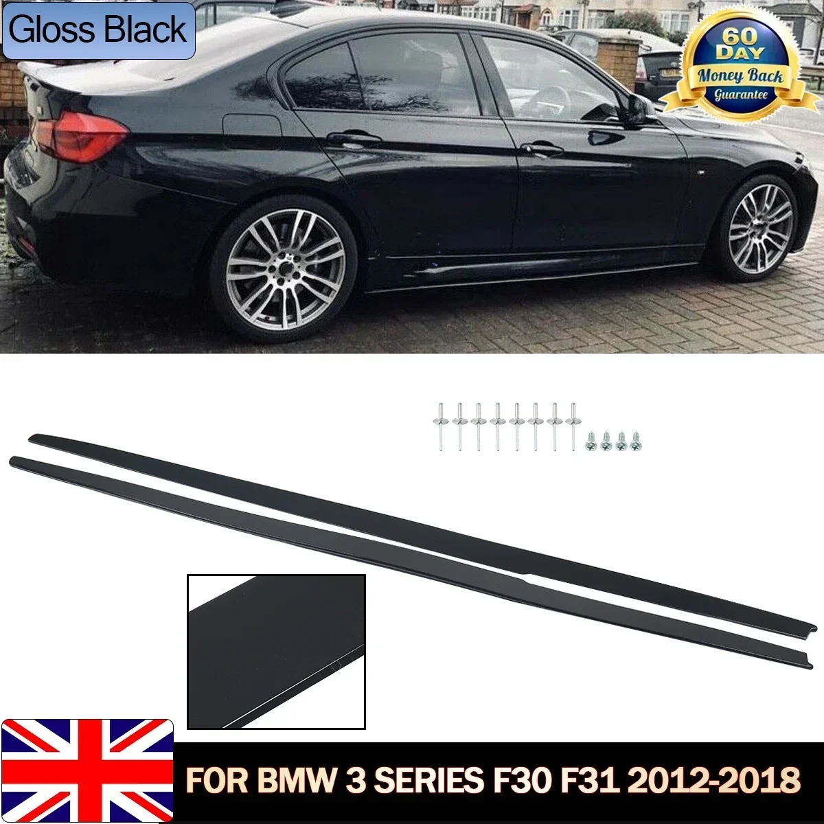 MagicKit forBMW 3 Series F30 2012-2018 with M Sport Bumper  Car Side Skirts Fenders Splitter Bumper EXTENSION BLADES GLOSS BLACK