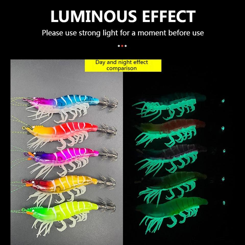 WALK FISH 3Pcs Shrimp Lure 105mm 11.3g Squid Jig Luminous Horizontal Slow Sinking Wood Shrimp Octopus Bait Cuttlefish Fishing
