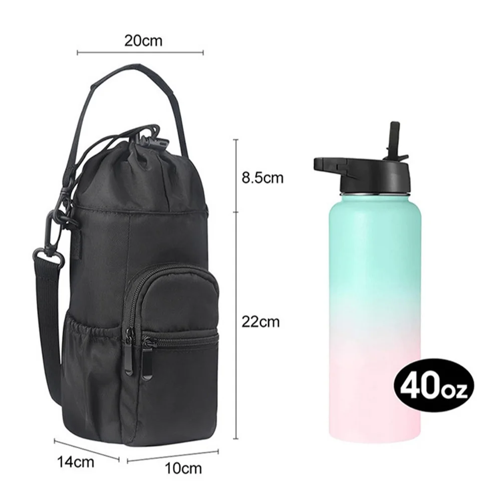 حقيبة حامل زجاجات المياه، حامل أكياس الزجاجة، حزام كتف قابل للتعديل، 2 جيب، حبال من النيوبرين، زجاجة مياه رياضية