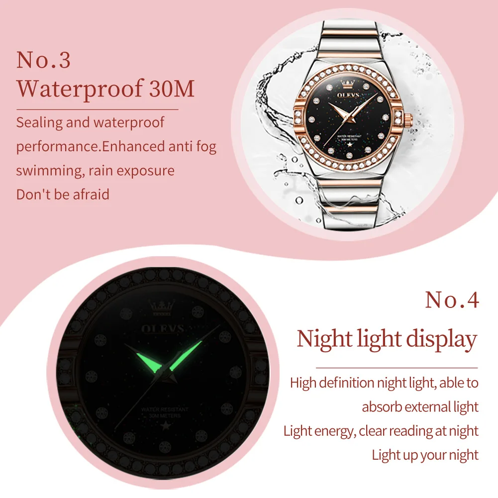 OLEVS 9975 Women\'s Watches Small Dial Original Females Wristwatch Elegant Fashion Reloj Mujer Waterproof Luminous Diamond Scale