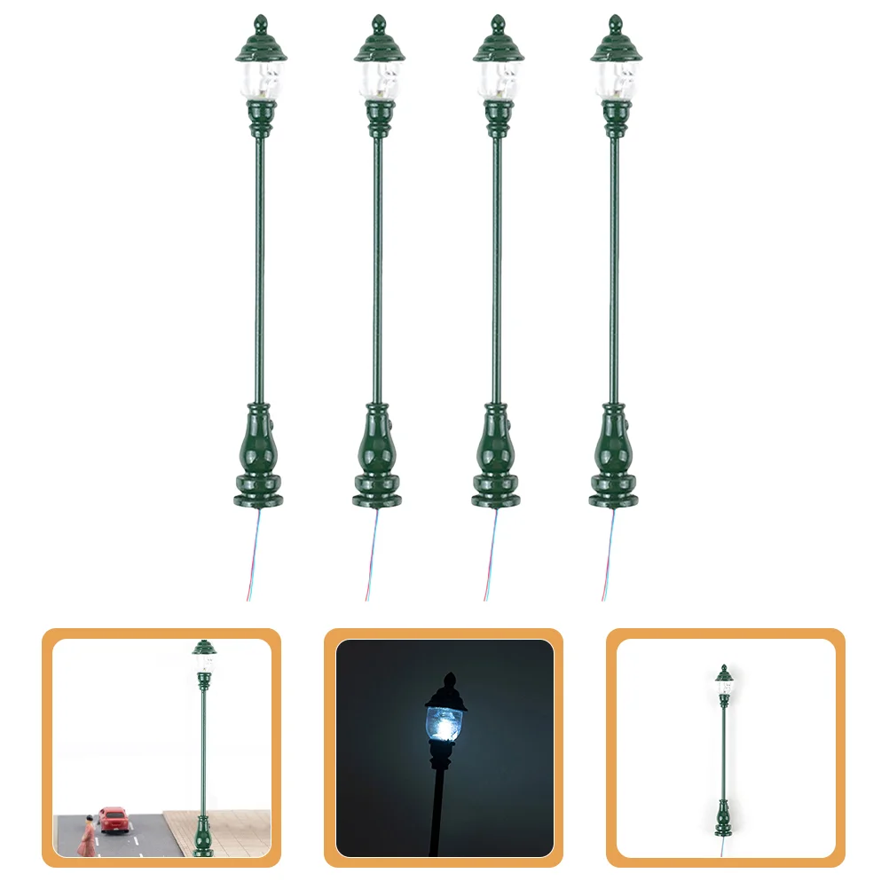 

4 Pcs Miniature Park Lamp Model Solar Garden Light Outdoor Decorative Yard Lamp for Toy House Mini Street Light Stainless