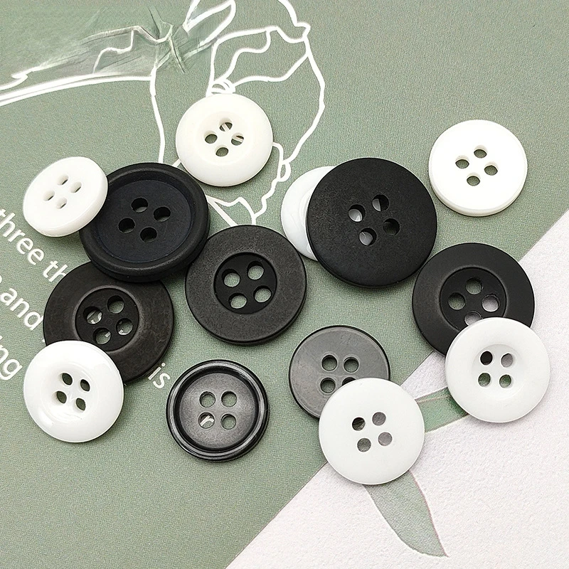 9-12.5mm Resin Shirt Button Pearllight Bowl Black White Four Eye Button for DIY Wedding Clothes Craft Decor Sewing Accessories