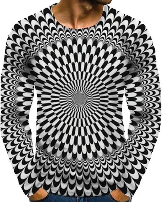 Vintage Optical Illusion 3D Printed T Shirt Men Fashion Dizzy Long Sleeve Tee Tops Women Kid Funny Man Streetwear Graphic TShirt