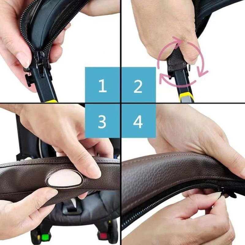 

J15U Pram Handle PU Cover Pushchair Bumper Handlebar Sleeve Baby Pushchair Armrest Handle Sleeve Removable Cover