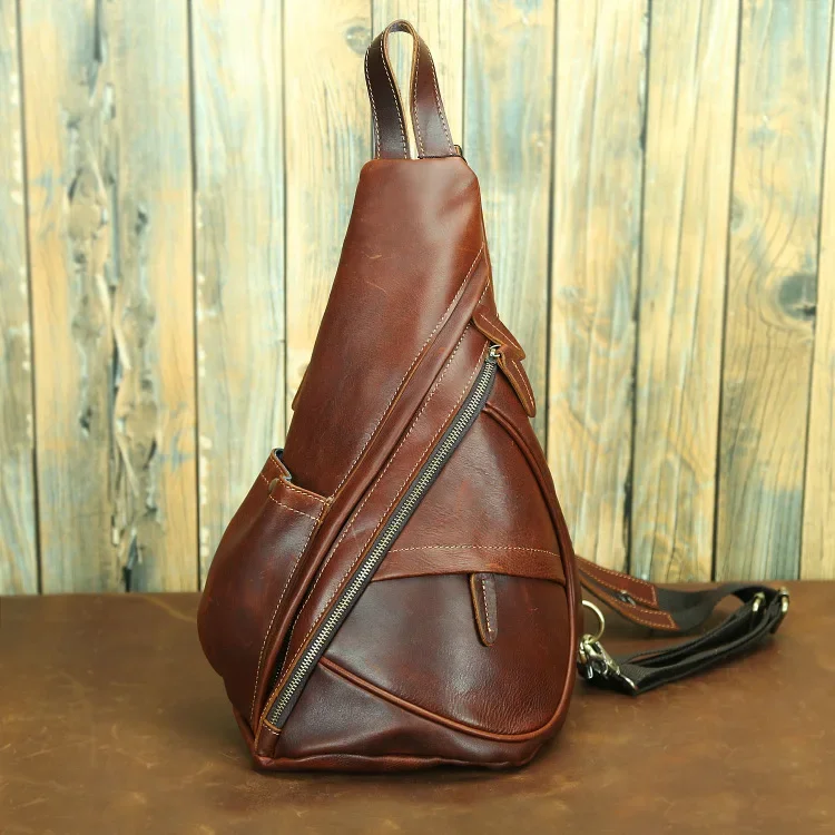 Leather Backpack Crazy Horse Leather Chest Crossbody Tote Vintage Head Layer Cowhide Men's Shoulder Bag