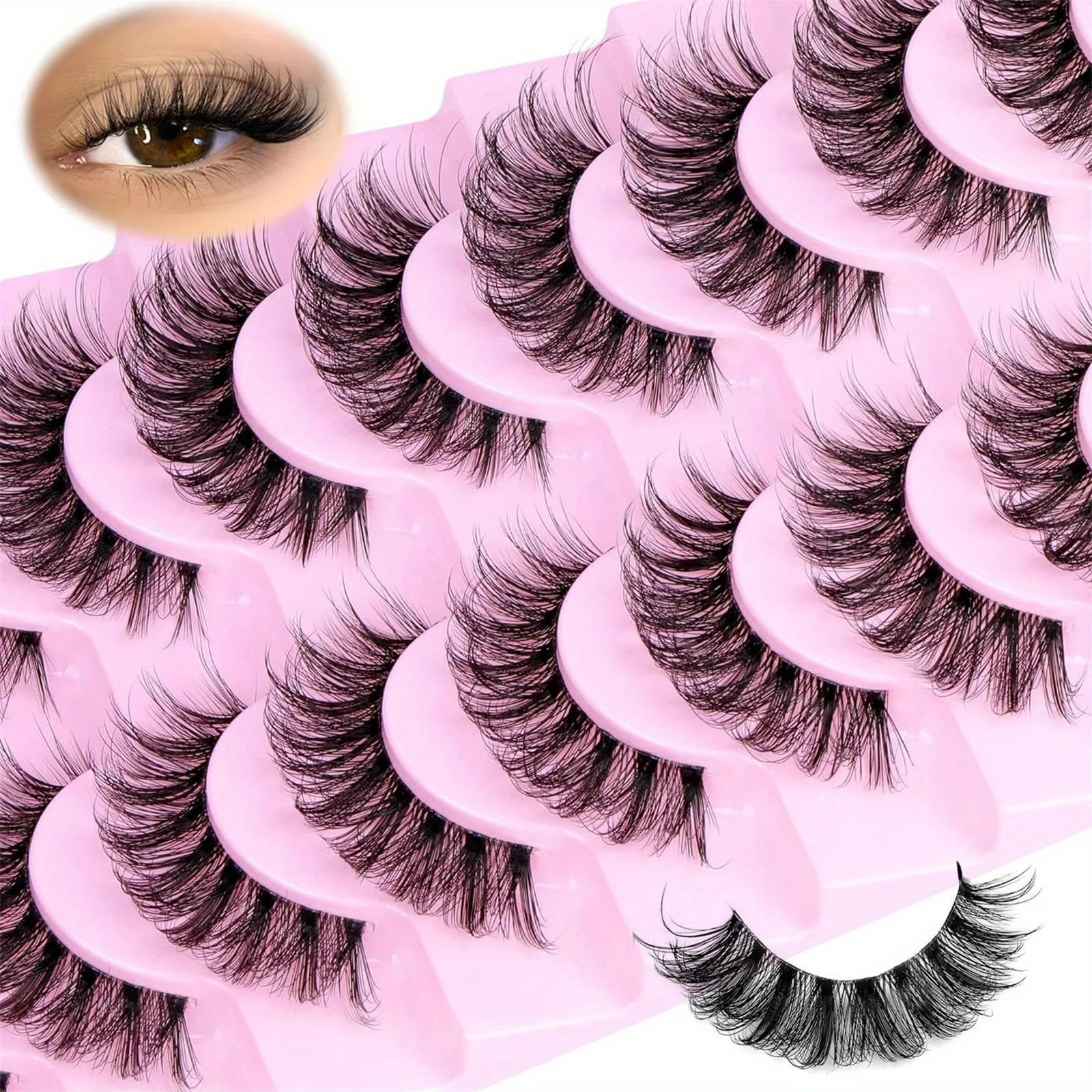 3Boxes(30Pairs) Fluffy False Eyelashes Wispy Lashes 3D Volume Strip Lashes D Curl Fake Eyelashes with Clear Band Eye Lashes