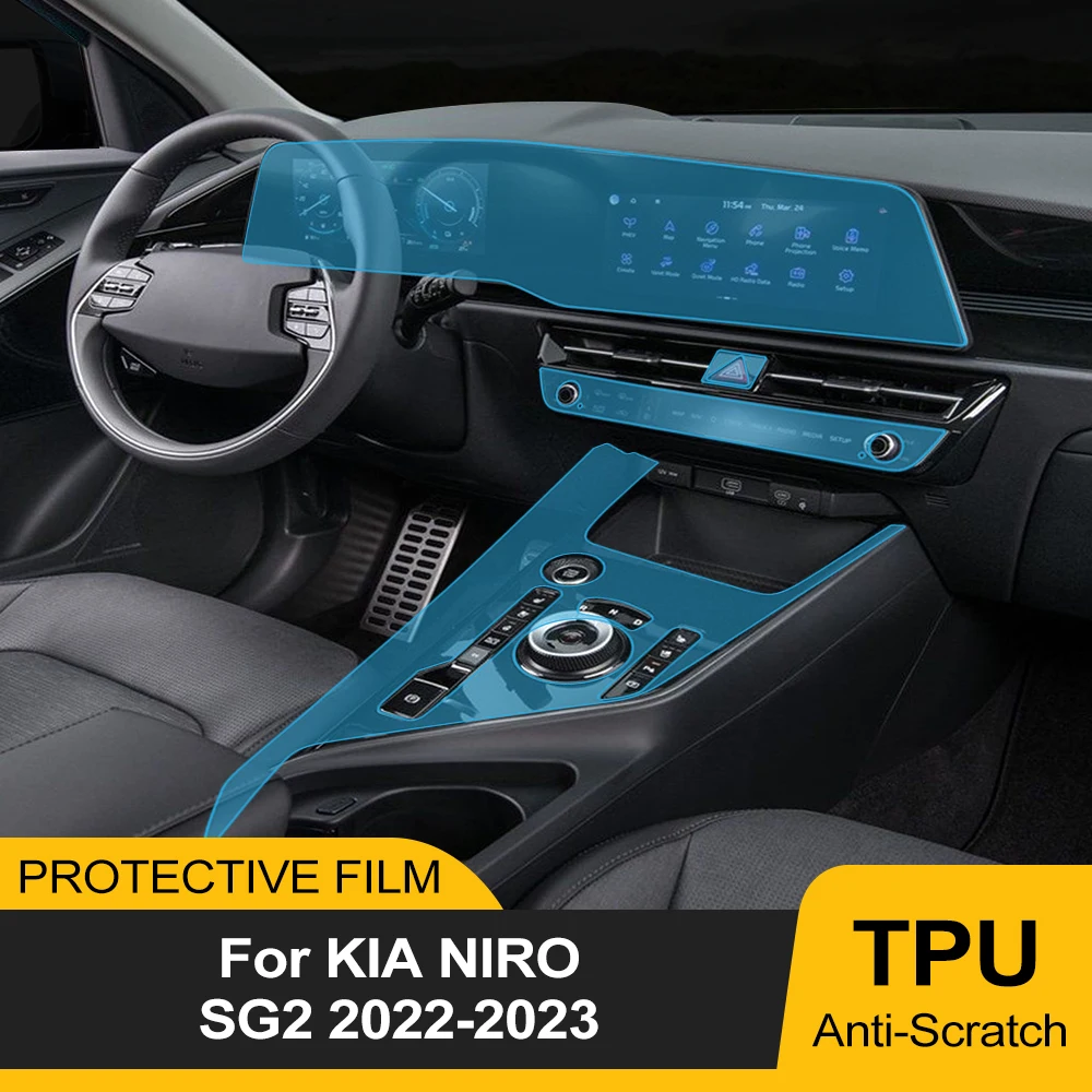Car Interior TPU Protector Film for Kia Niro SG2 2022 2023 Anti-scratch Navigation Center Console Dashboard Pre-cut PPF Film