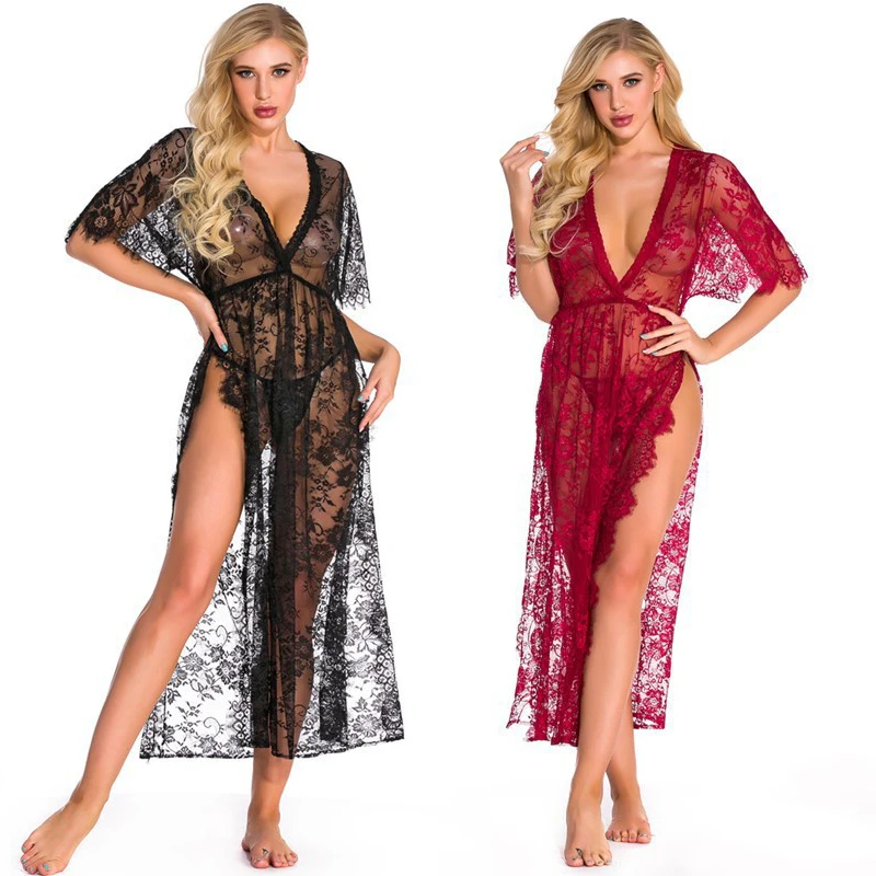 Erotic LingerieSexy Night Dress Open Bra See Through Chest Nightgown Lace Sleepdress Erotic Chemise Transparent Dress Lingerie S