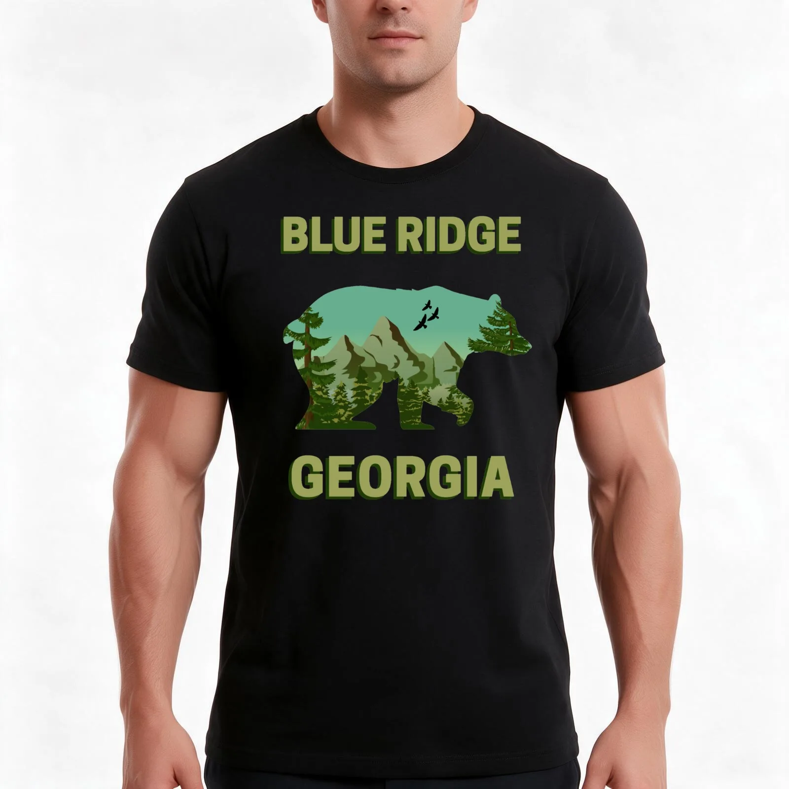 Blue Ridge Georgia Mountains - bear landscape T-Shirt, Summer Casual Cotton Tee, Oversized Streetwear Tops, Unisex Men Women