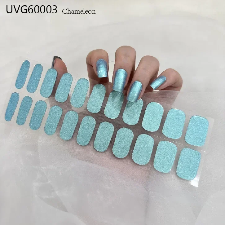 22Tips Aurora UV Semi Cured Gel Nail Stickers Semi Baking Gel Nail Strips Nail Enhancement Wraps Glitter Stickers for Manicure