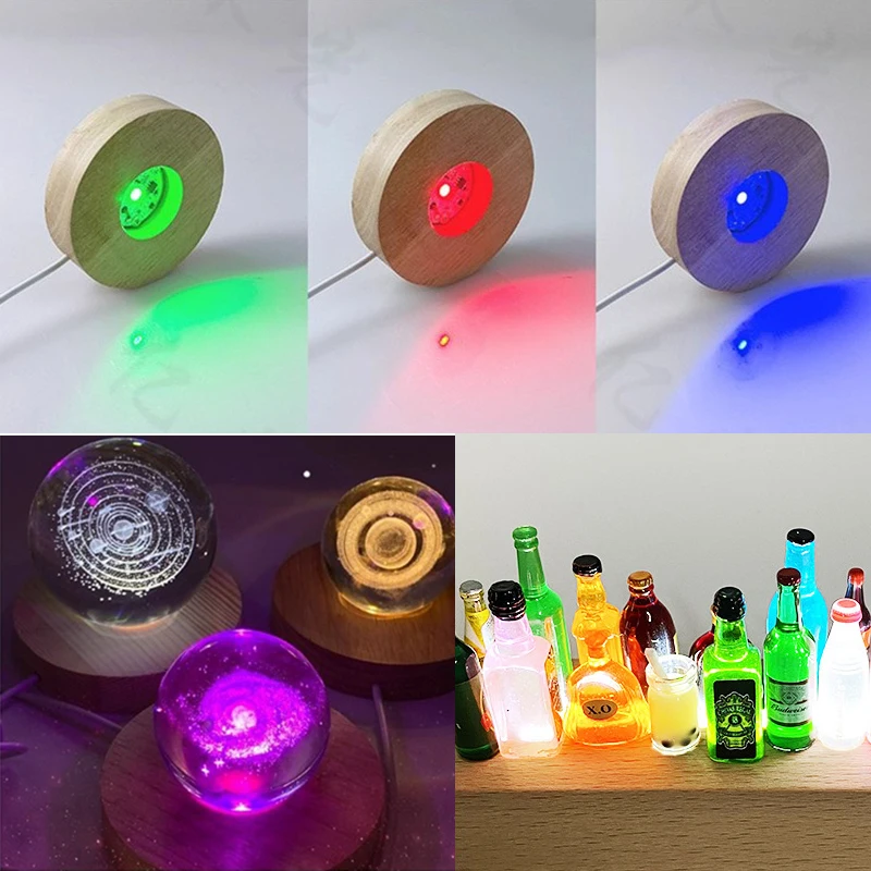 Wood Desktop Decorative Light Base Night Light Wooden Led Usb Display Light Colorful Display Stand Lamp Holder Lamp Art Ornament