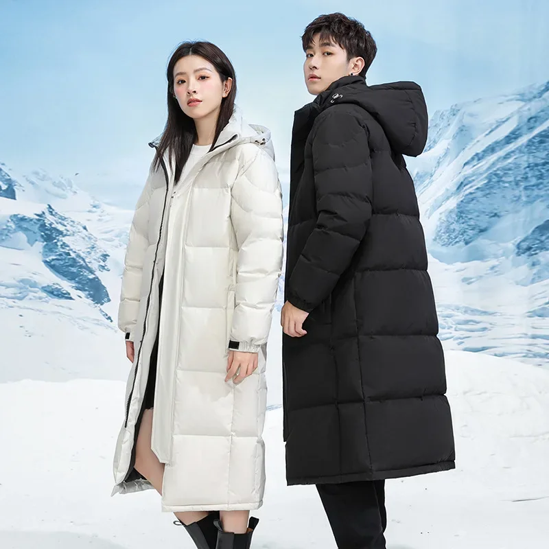 New Winter Unisex Couple Long Duck Down Coats Men Hooded Casual Thicker Warm Down Jackets Quality Man Long Winter Coats S-4XL