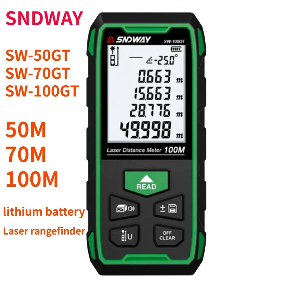 

SNDWAY Laser Distance Meter SW 50GT 70GT 100GT Digital Rangefinder Green Laser Professional Range Finder Laser Measure Meter