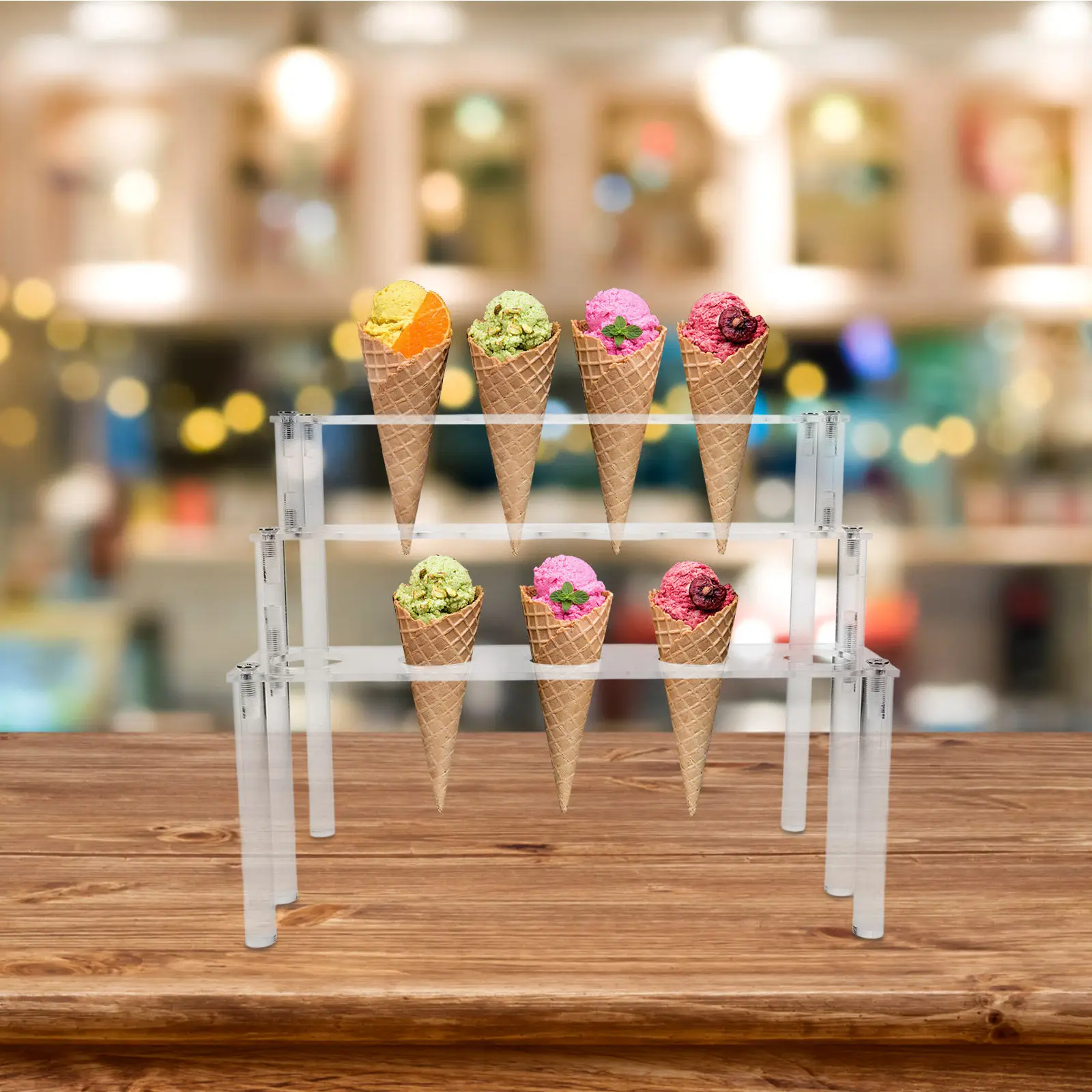 15-Hole Clear Acrylic Ice Cream Cone Holder Stand for Display Serving Party Dessert Snack Rack Ice Cream Cone Display Holder
