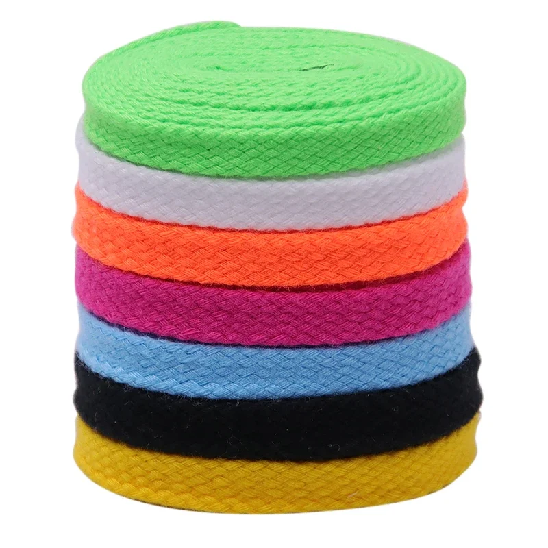 Coolstring 7MM Eye-Catching Bright Solid Color Flat Shape Shoelaces Double-Layer Polyester with Plastic Tips for Drop-Shipping