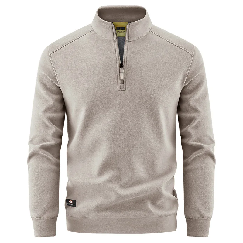 

2025 Spring and Autumn New Men's Hoodie with Half-Zip, Stand Collar, Fleece-Lined and Thickened Men's Top