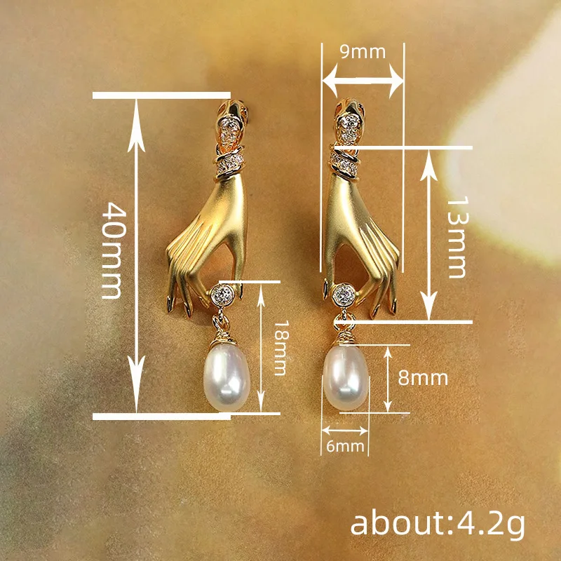 Huitan Novel Design Hand with Imitation Pearl Dangle Earrings for Women Hot Trendy Female Accessory Daily Wear Statement Jewelry