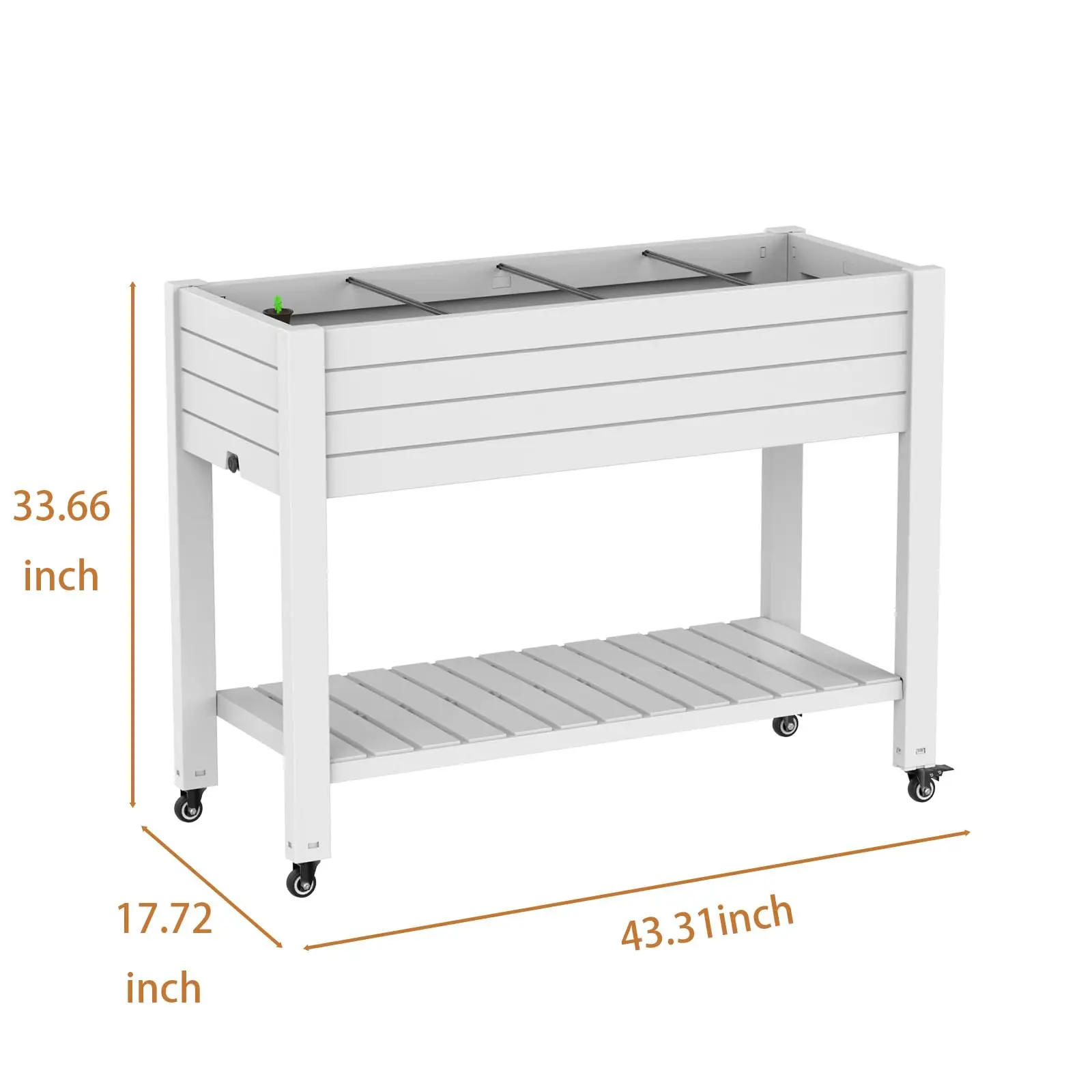 21 Gallon Elevated Raised Garden Bed with Storage Shelf & Lockable Wheels, Weatherproof Mobile Planter for Patio