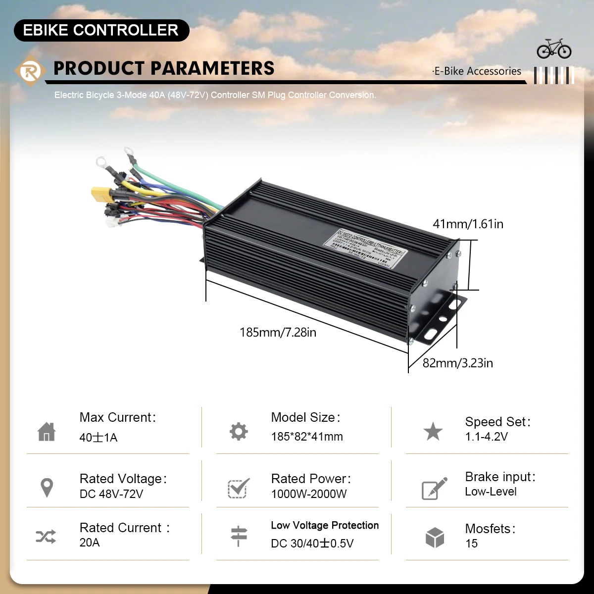 Ebike Brushless Motor Controller 72V 40A Sine Wave Controller with Learning Function For 2000W Motor Electric Bicycle/E-Scooter