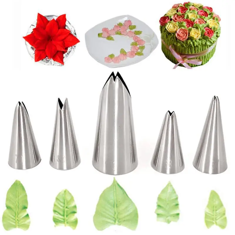 

5PCS/set Of Leaf Decoration Nozzle Leaf Cake Decoration Accessories Nozzle Set Cake Decoration Nozzle 304 Stainless Steel