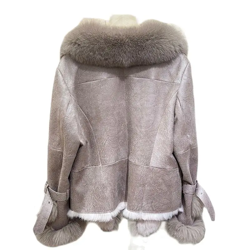 2023 New Hot Sale Women Winter Real Rabbit Fur Inner Warm Jackets Real Fox Fur Collar Coat Skin Ladies Fur Outwear