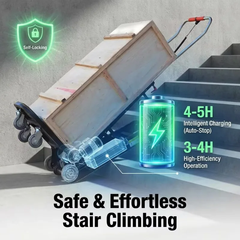 Automatic Safety Brake System 400kg Capacity Heavy Material Lifting Warehouse Machine Electric Stair Climber for Cargo