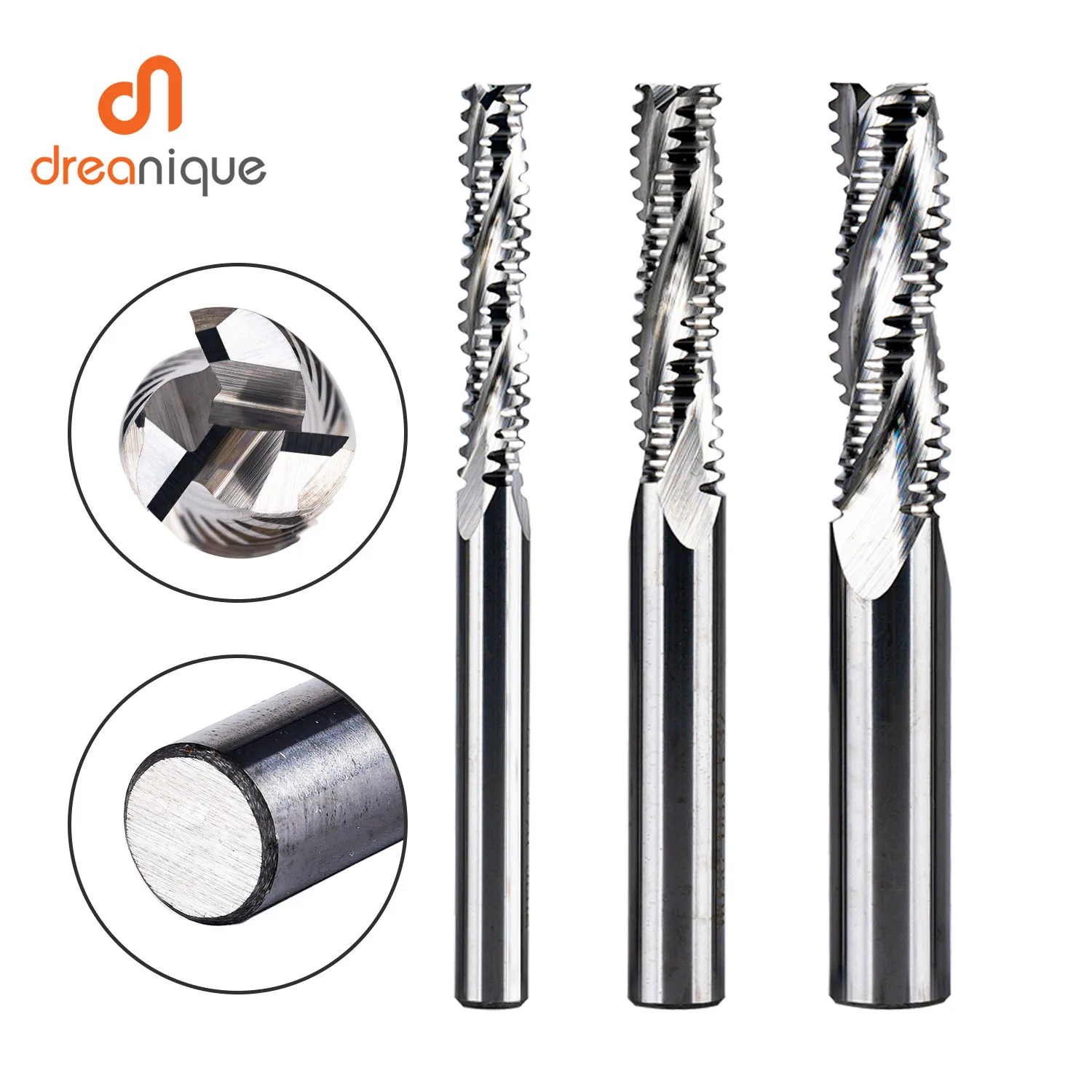 Dreanique เครื่องกัดหยาบแบบคาร์ไบด์แข็ง, 1ชิ้น3ร่องก้าน4-12มม. CNC สำหรับงานไม้ปลายดอกกัดหยาบ