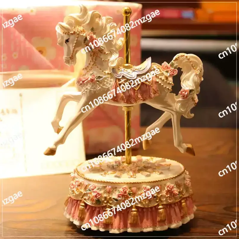 Carousel Horse Statue Vivid Details Music Box for Desktop Cabinet Bedroom