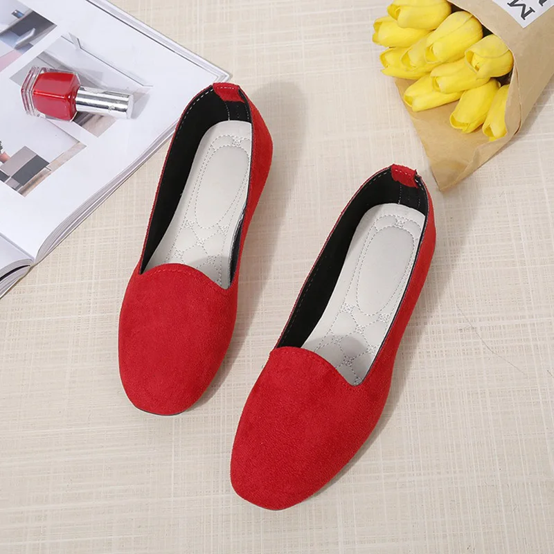 Woman Fashion Vacation Casual Suede Flats Lady Solid Color Outside Mocasines Female Lightweight Soft Sole Red Cheap Daily Shoes