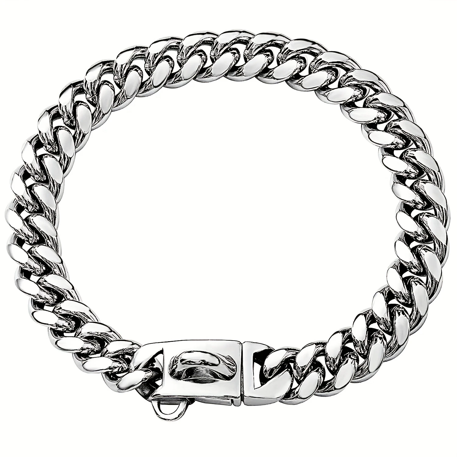 

Stainless Steel Silver Dog Collars - Safety Buckle Lock, Cuban Link Chain Training Collar - Heavy Duty Chew Proof for Small Medi