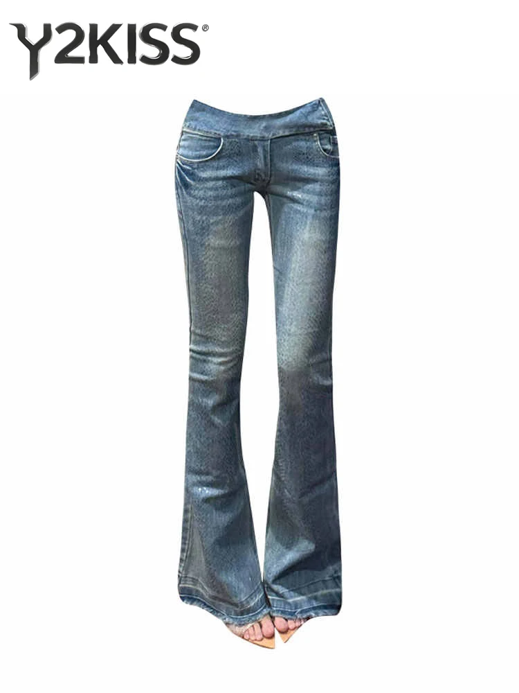 

Women's Flared Denim Pants Jeans Bell Bottom Abi Y2k 2000s Harajuku Stretch Low Rise Skinny Jeans Japanese Gyaru Korean Fashion