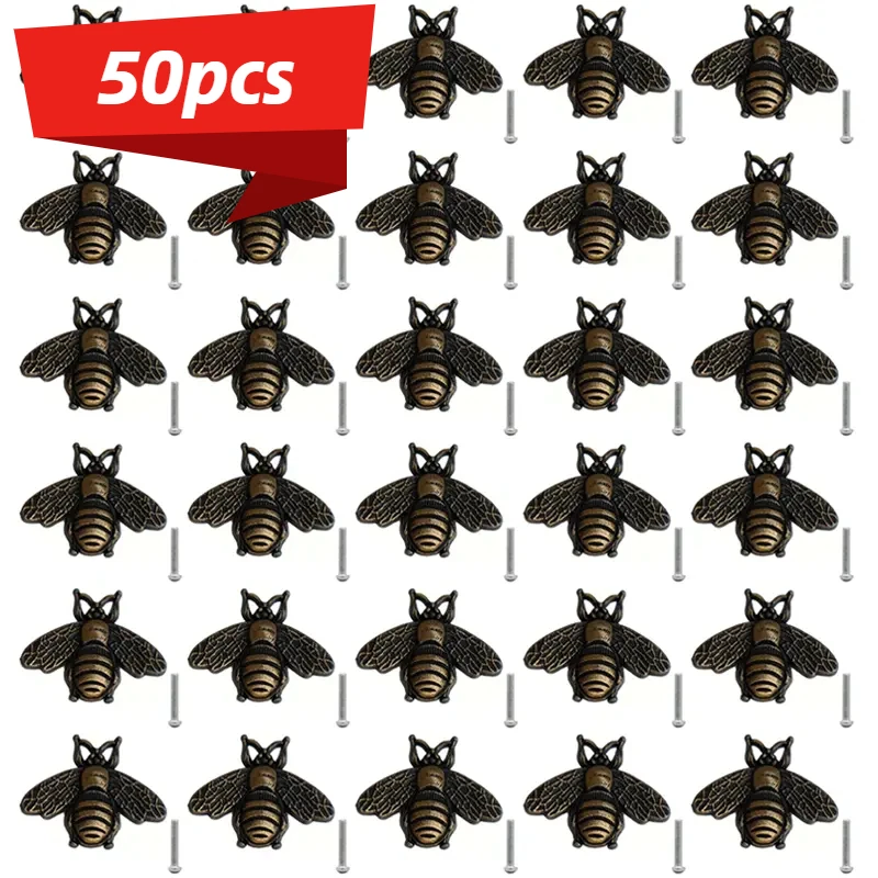 50pcs Retro Insect Shape Drawer HandlesFurniture Decorative Simple Knobs Dresser Drawer Pull Home Cabinet Wardrobe Handles Wood