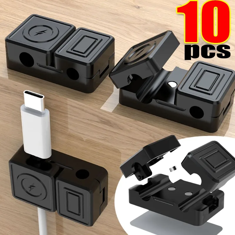 

1-10Pcs Dual Hole Magnetic Cable Clip Holder Adhesive Wire Keeper Cord Wire Organizer Home Office Under Desk Cables Management