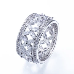 CWWZircons Clear White CZ Flower Cubic Zirconia Hollow Out Rings for Women Bridal Wedding Dress Party Jewelry Accessories J0001