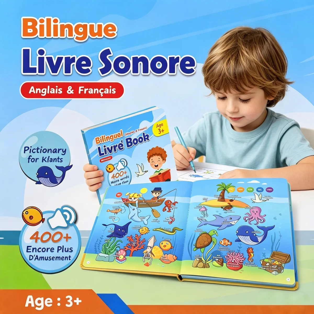 French English Bilingual Sound Book Early Learning Language Interactive Sound Book Educational  for Children Ages 3-8 Sound Book